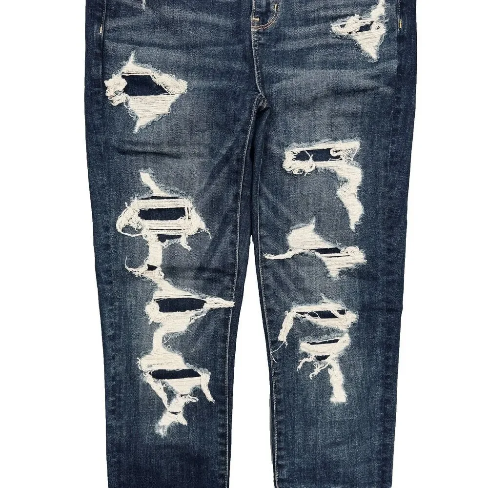 American Eagle Super Hi Rise Jegging Jeans 4 (28x27) Blue Distressed Patch Women